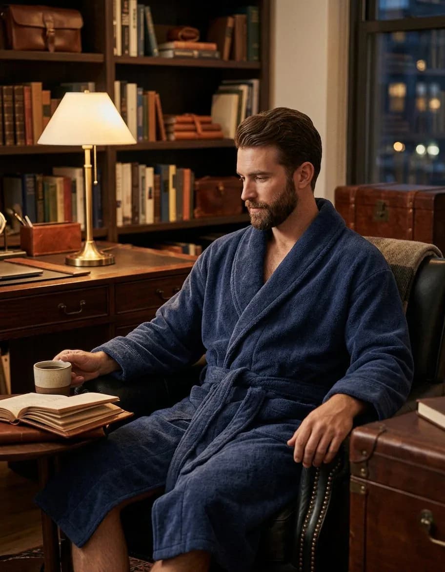 Pure Cotton Unisex Bathrobe Navy Blue Large