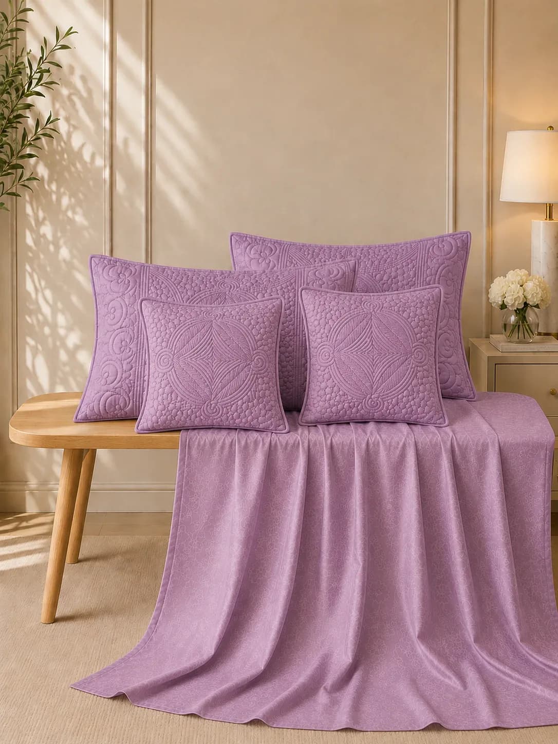 ANOKHI 5 PIECE HAND QUILTED BEDDING SET