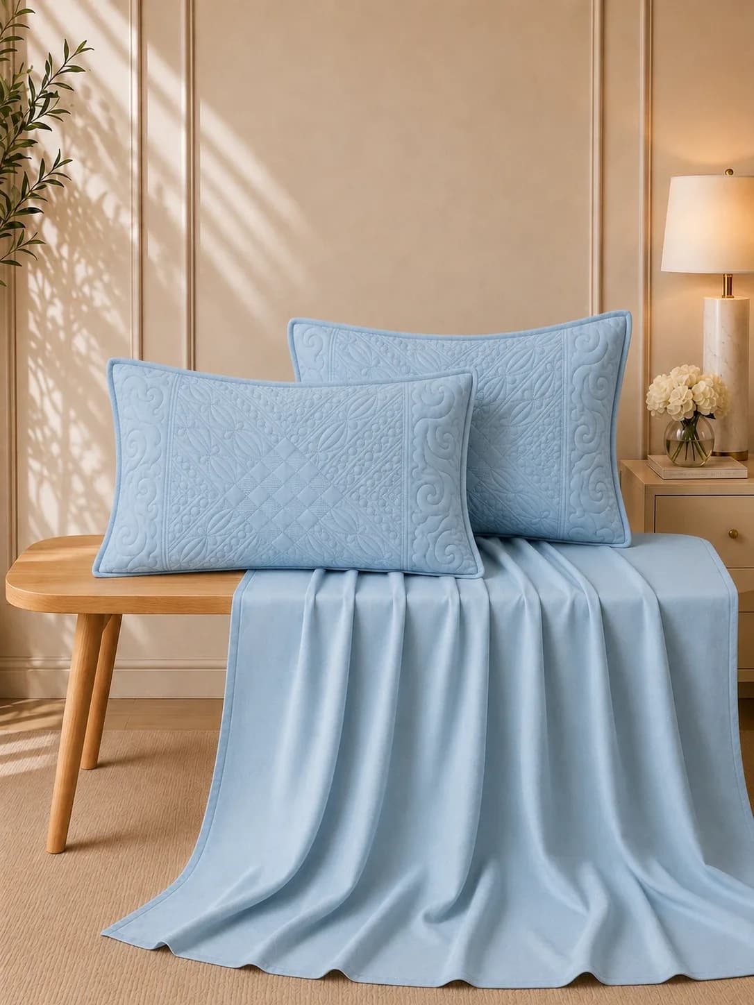 Anokhi 3 Piece Hand Quilted Luxury Bedding Set | 108x108 Inches bedsheet | 19x29 Hand Quilted Pillow Covers
