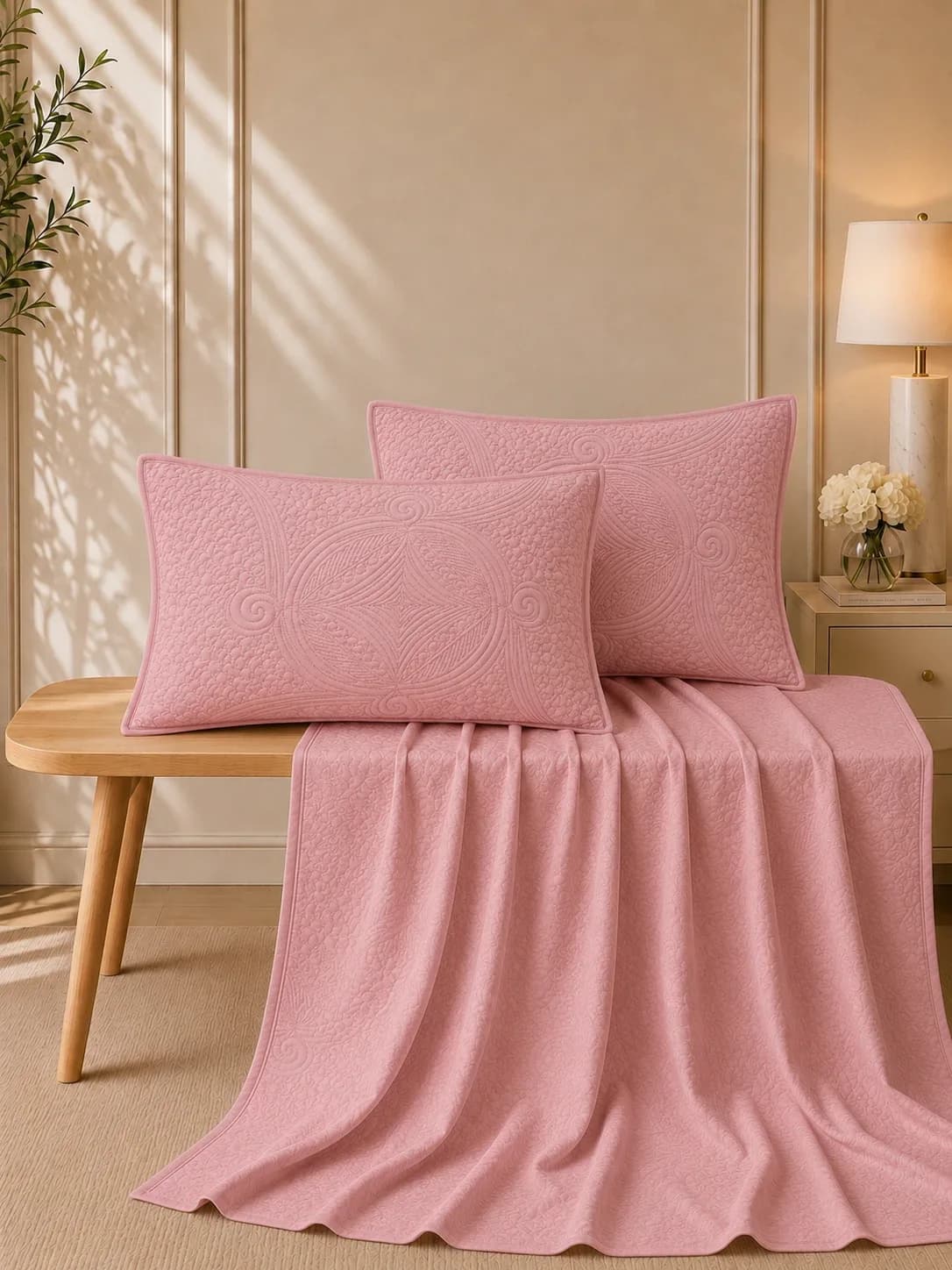 Anokhi 3 Piece Hand Quilted Luxury Bedding Set | 108x108 Inches bedsheet | 19x29 Hand Quilted Pillow Covers