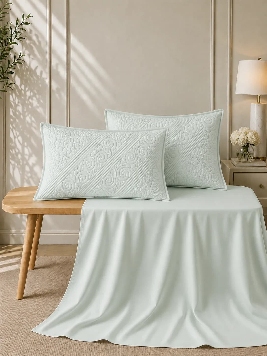 Anokhi 3 Piece Hand Quilted Luxury Bedding Set | 108x108 Inches bedsheet | 19x29 Hand Quilted Pillow Covers