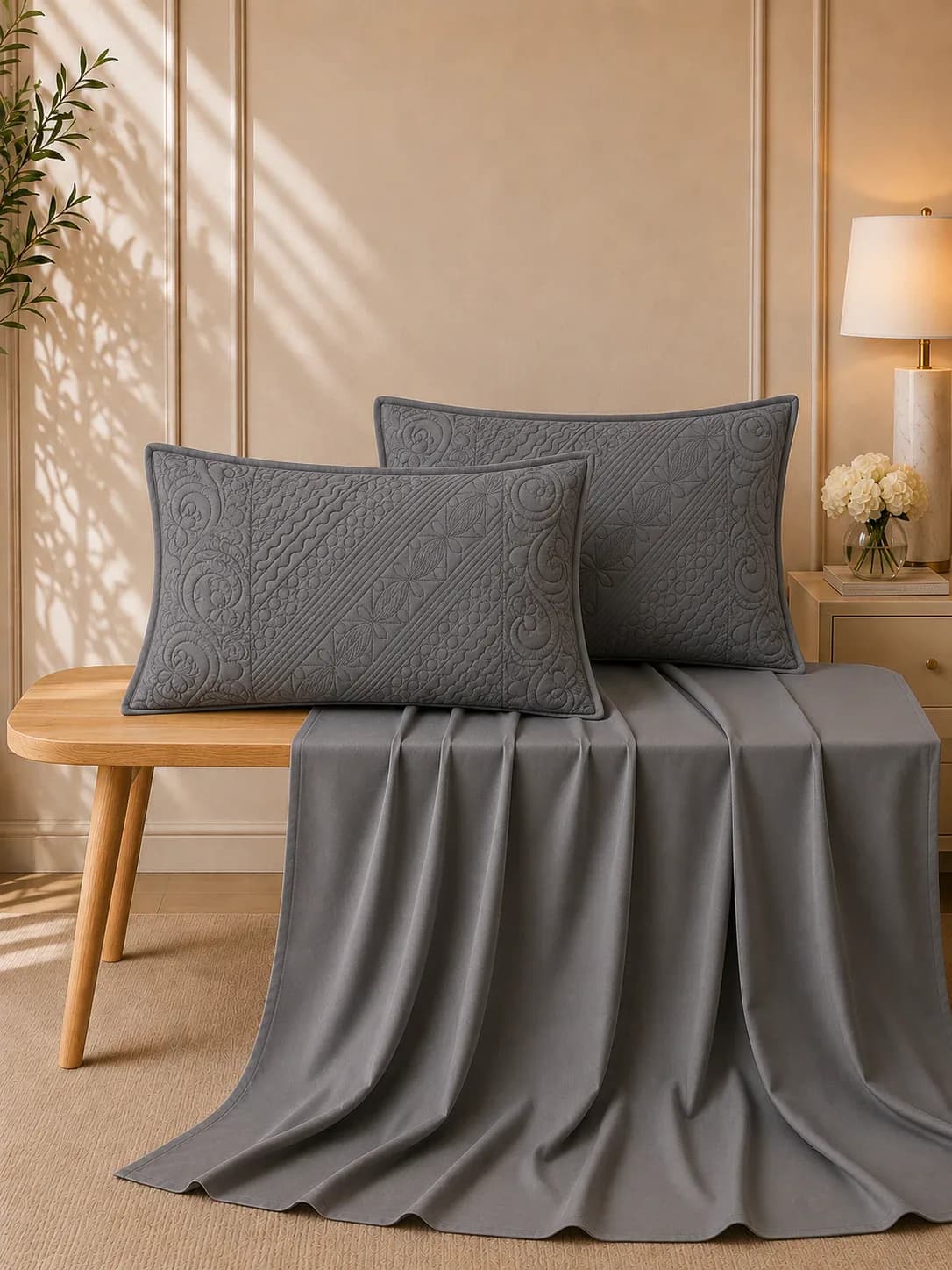 Anokhi 3 Piece Hand Quilted Luxury Bedding Set | 108x108 Inches bedsheet | 19x29 Hand Quilted Pillow Covers
