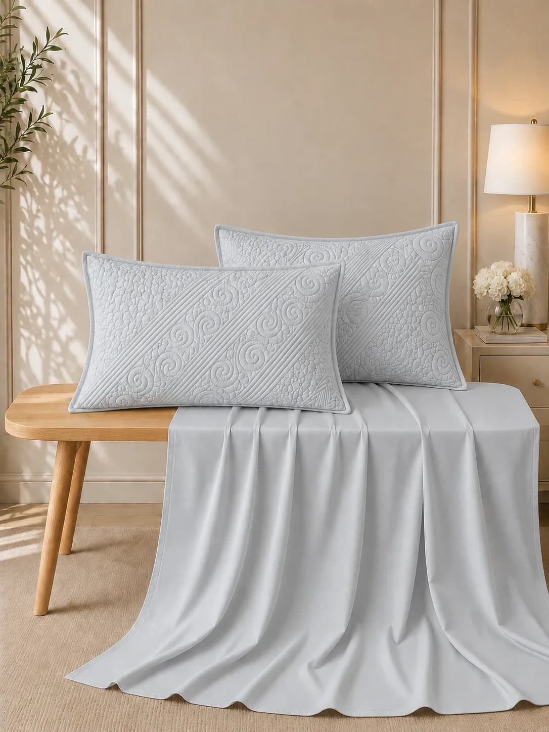 Anokhi 3 Piece Hand Quilted Luxury Bedding Set | 108x108 Inches bedsheet | 19x29 Hand Quilted Pillow Covers