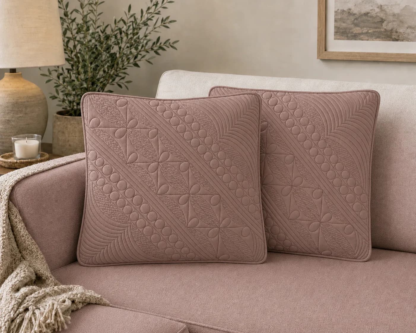 Anokhi Hand Quilted Cushion Covers | Set of 2 | 16x16 Inches | Cushion Fillers included