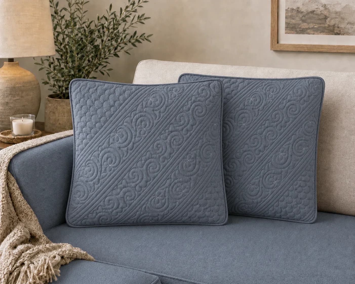 Anokhi Hand Quilted Cushion Covers | Set of 2 | 16x16 Inches | Cushion Fillers included