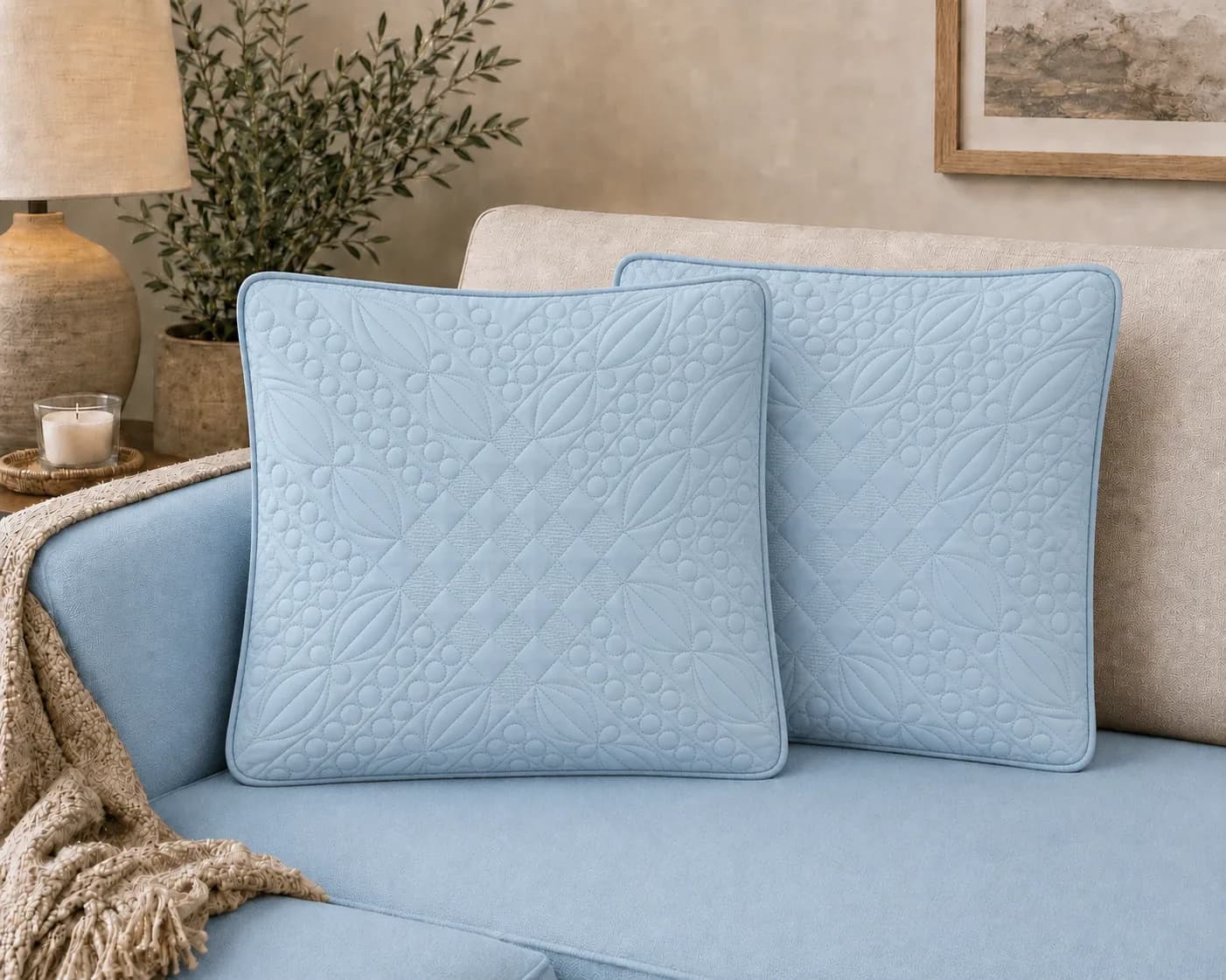 Anokhi Hand Quilted Cushion Covers | Set of 2 | 16x16 Inches | Cushion Fillers included