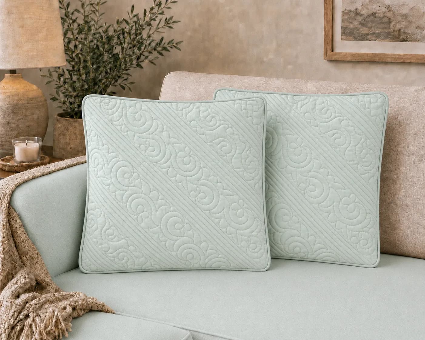 Anokhi Hand Quilted Cushion Covers | Set of 2 | 16x16 Inches | Cushion Fillers included