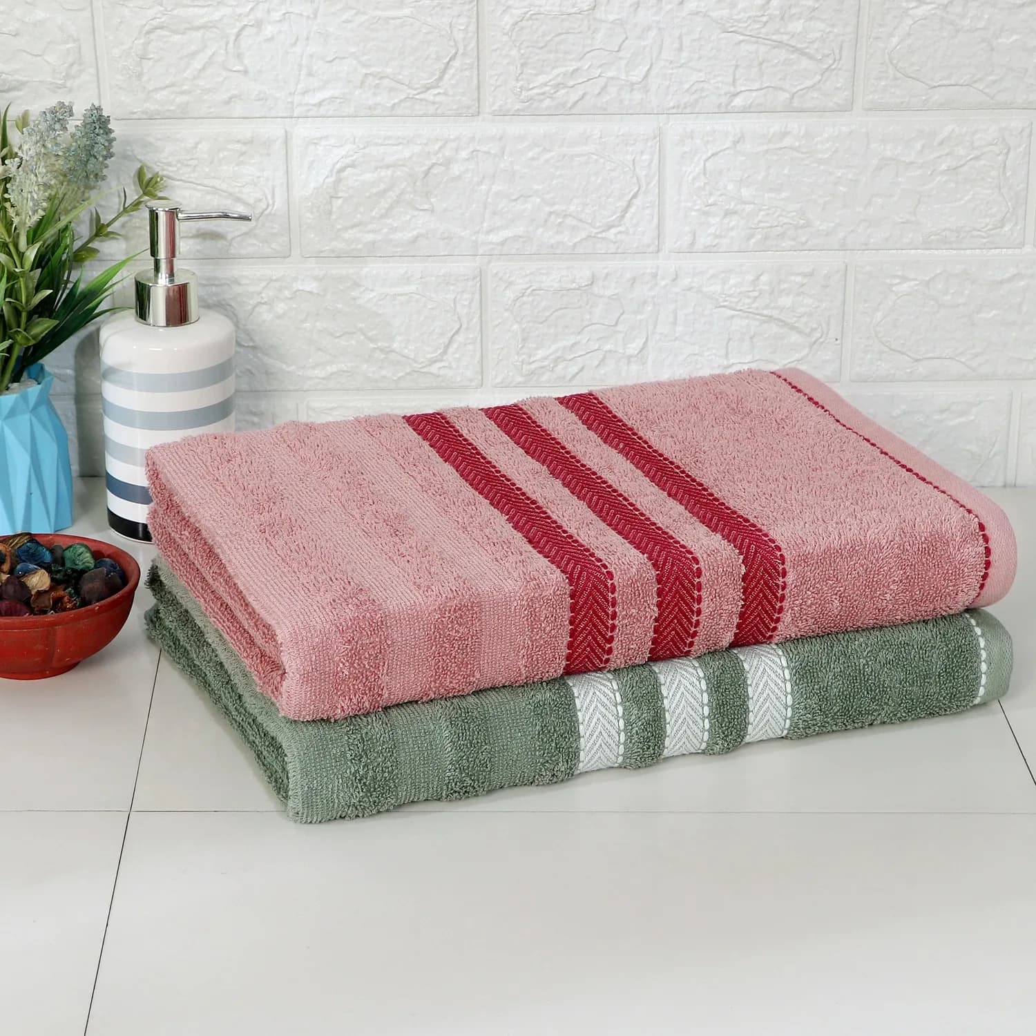 Cozy Nest 100% Pure Cotton Towel | Set of 2| Unisex | Large Towel | Rise N Shine 100% Pure Cotton Towel | Set of 2 | Unisex | Large Towel | Zero Twist Towel