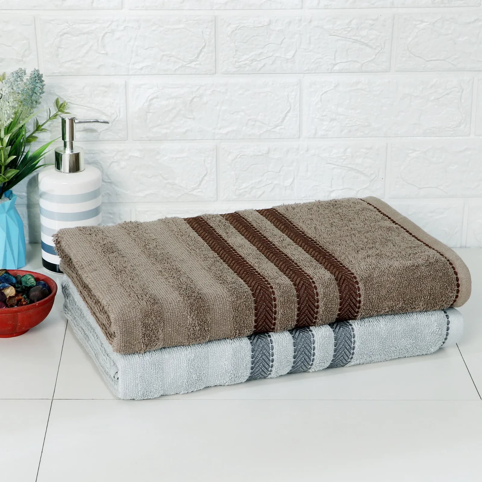 Cozy Nest 100% Pure Cotton Towel | Set of 2| Unisex | Large Towel | Rise N Shine 100% Pure Cotton Towel | Set of 2 | Unisex | Large Towel | Zero Twist Towel