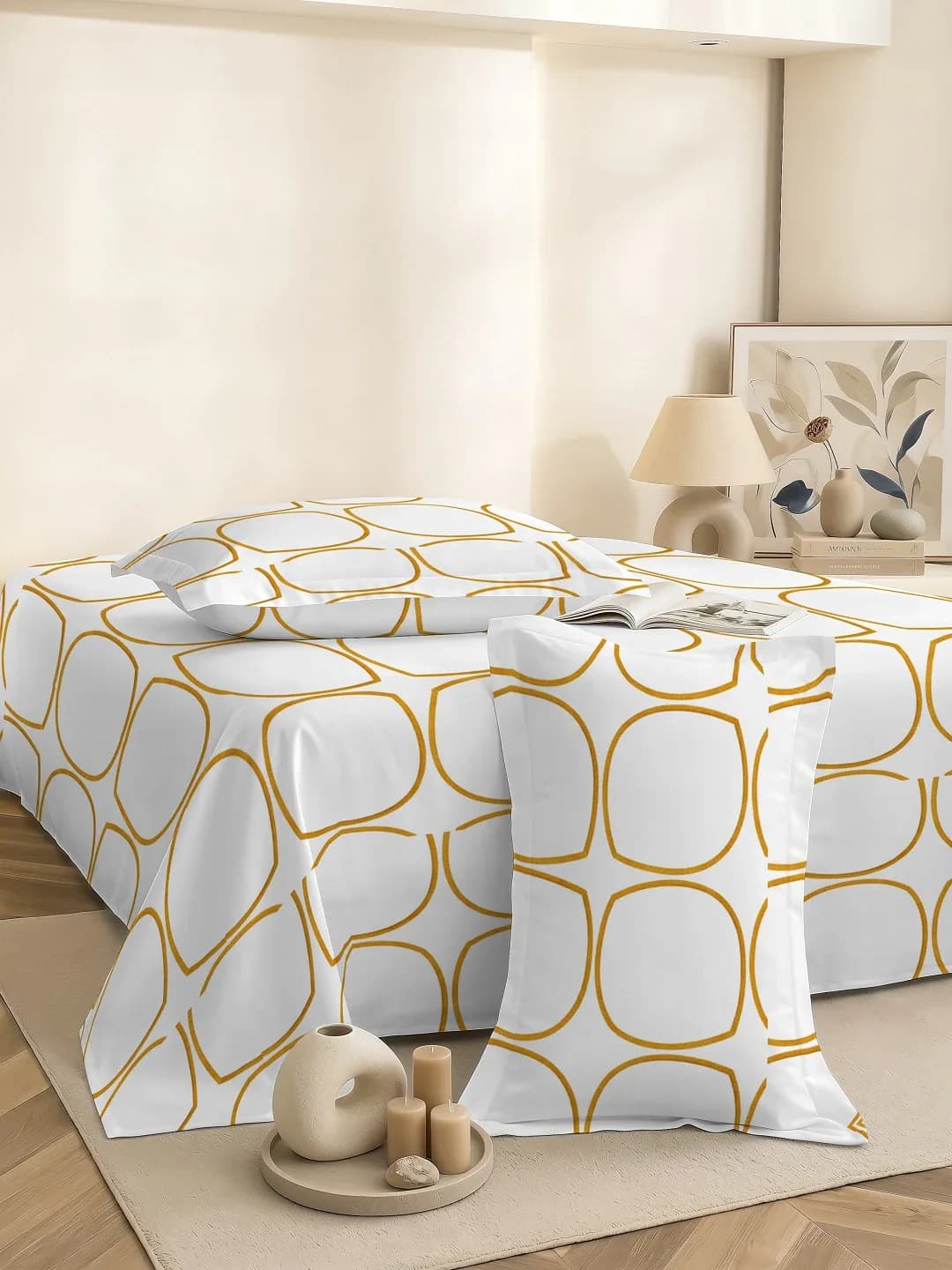 Premium Geometric Double Bedsheet with 2 Pillow Covers
