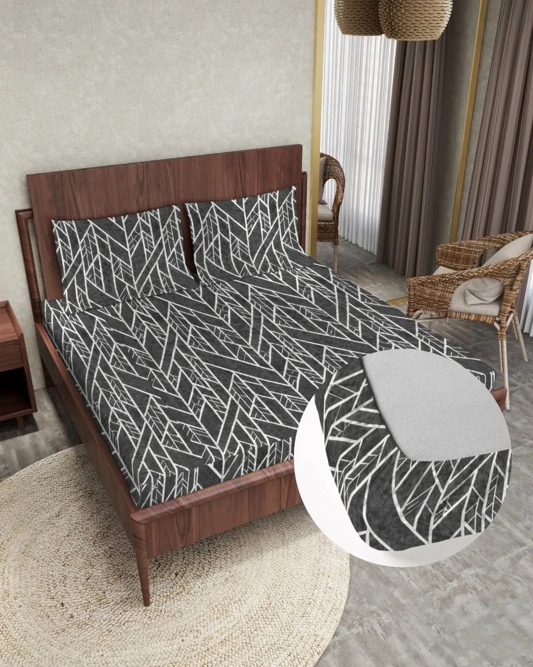 FANTASY KING FITTED BEDSHEET WITH 2 PILLOW COVERS