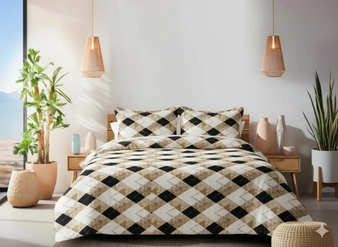 Argyle Geometric 3-Piece Bedsheet Set With 2 Pillow Covers