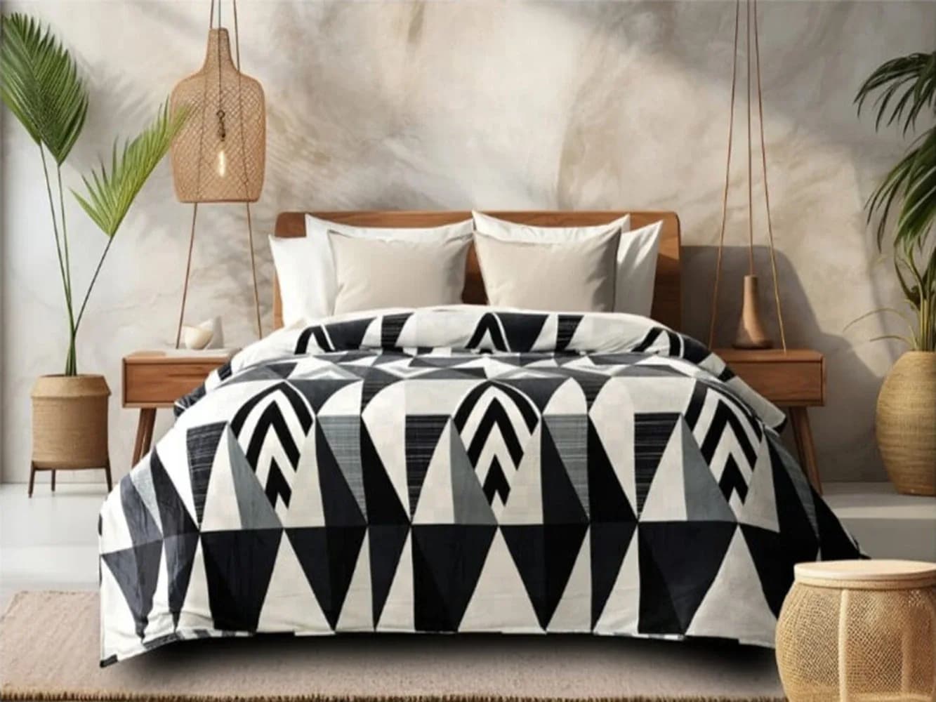 Luxury Monochrome Geometric Bedsheet With 2 Pillow Covers