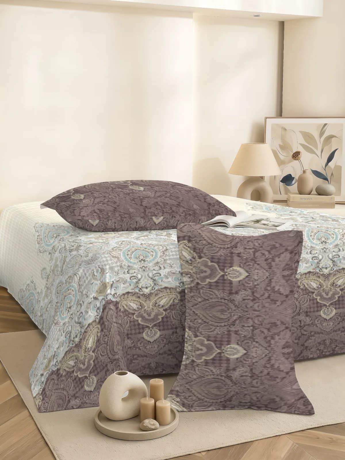 QHxHOMCOT Mughal Prints 100% Pure Cotton King Bedding Set | 108x108 Inches | Rust