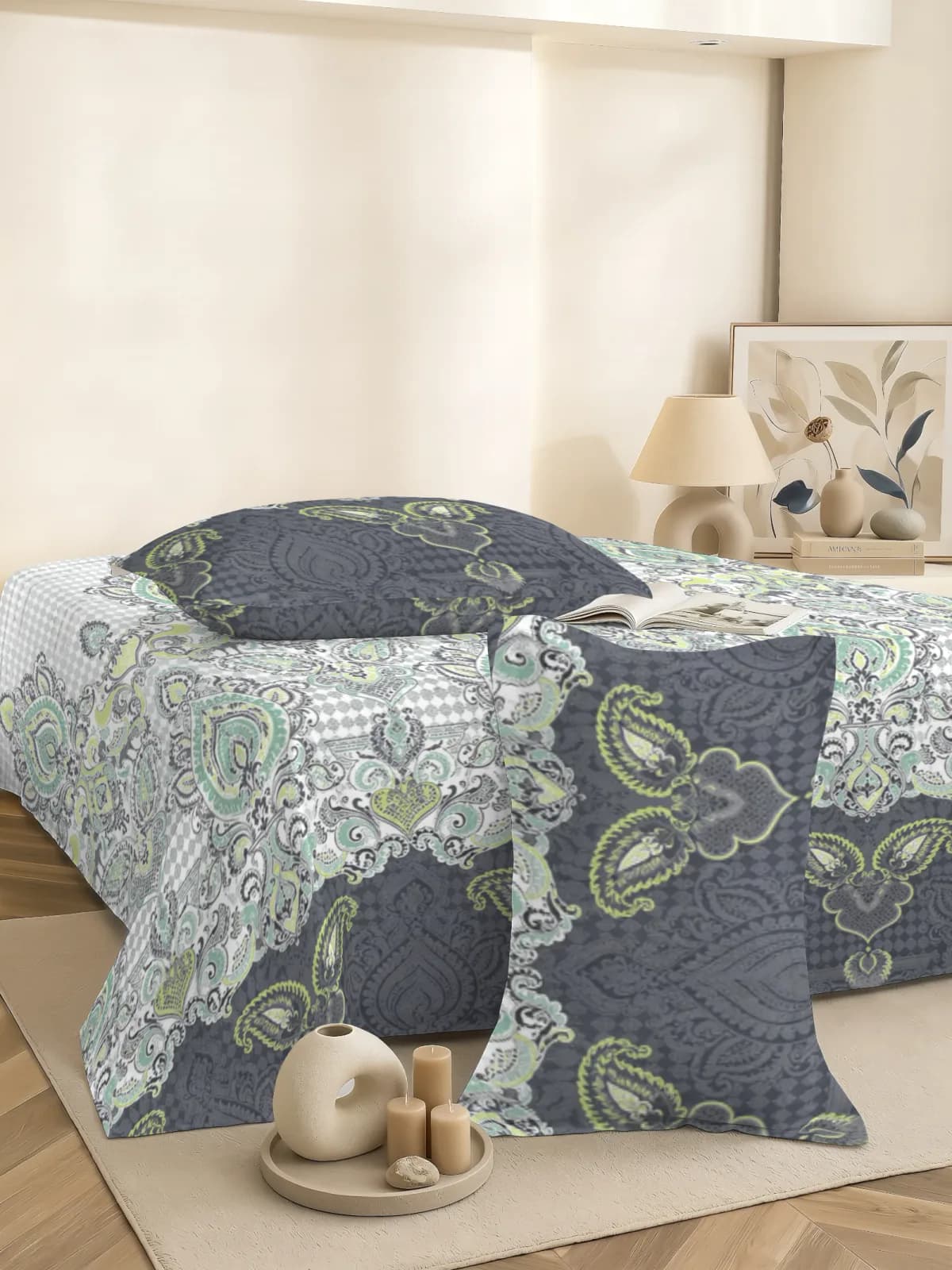 QHxHOMCOT Mughal Prints 100% Pure Cotton King Bedding Set | 108x108 Inches | Indigo