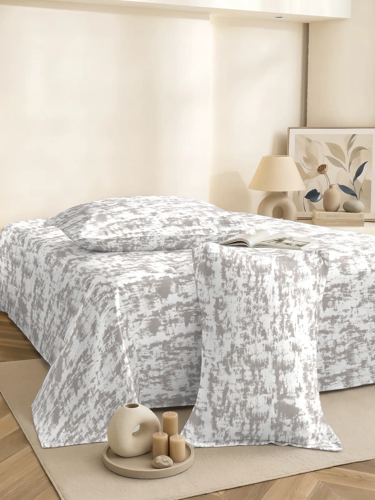 QHxHOMCOT Misty Stone Marble 100% Pure Cotton King Bedding Set | 108x108 Inches