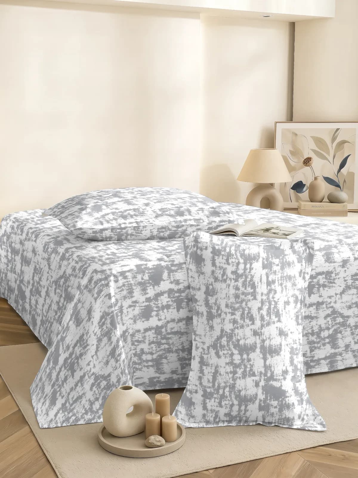 QHxHOMCOT Misty Stone Marble 100% Pure Cotton King Bedding Set | 108x108 Inches