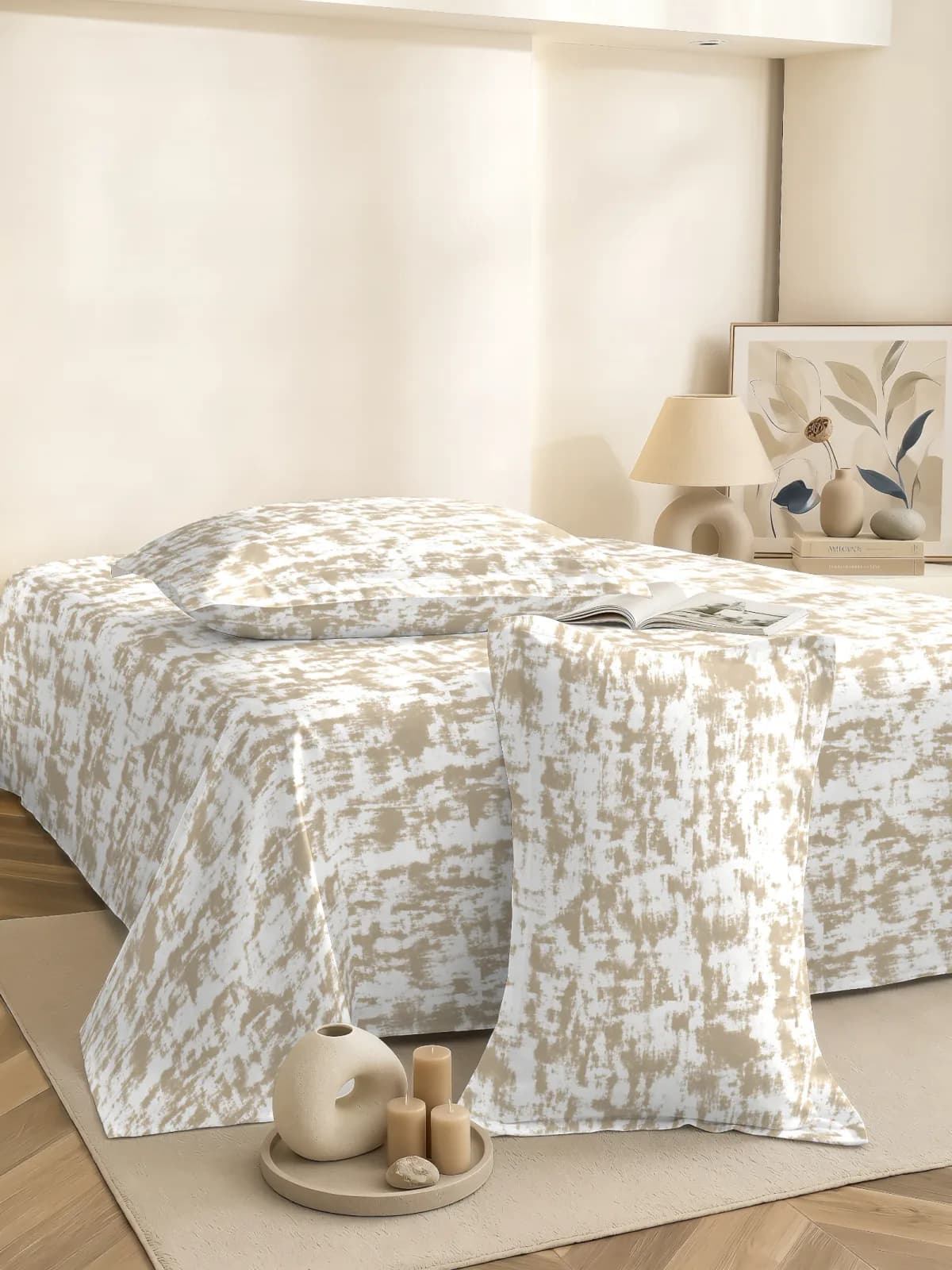 QHxHOMCOT Misty Stone Marble 100% Pure Cotton King Bedding Set | 108x108 Inches