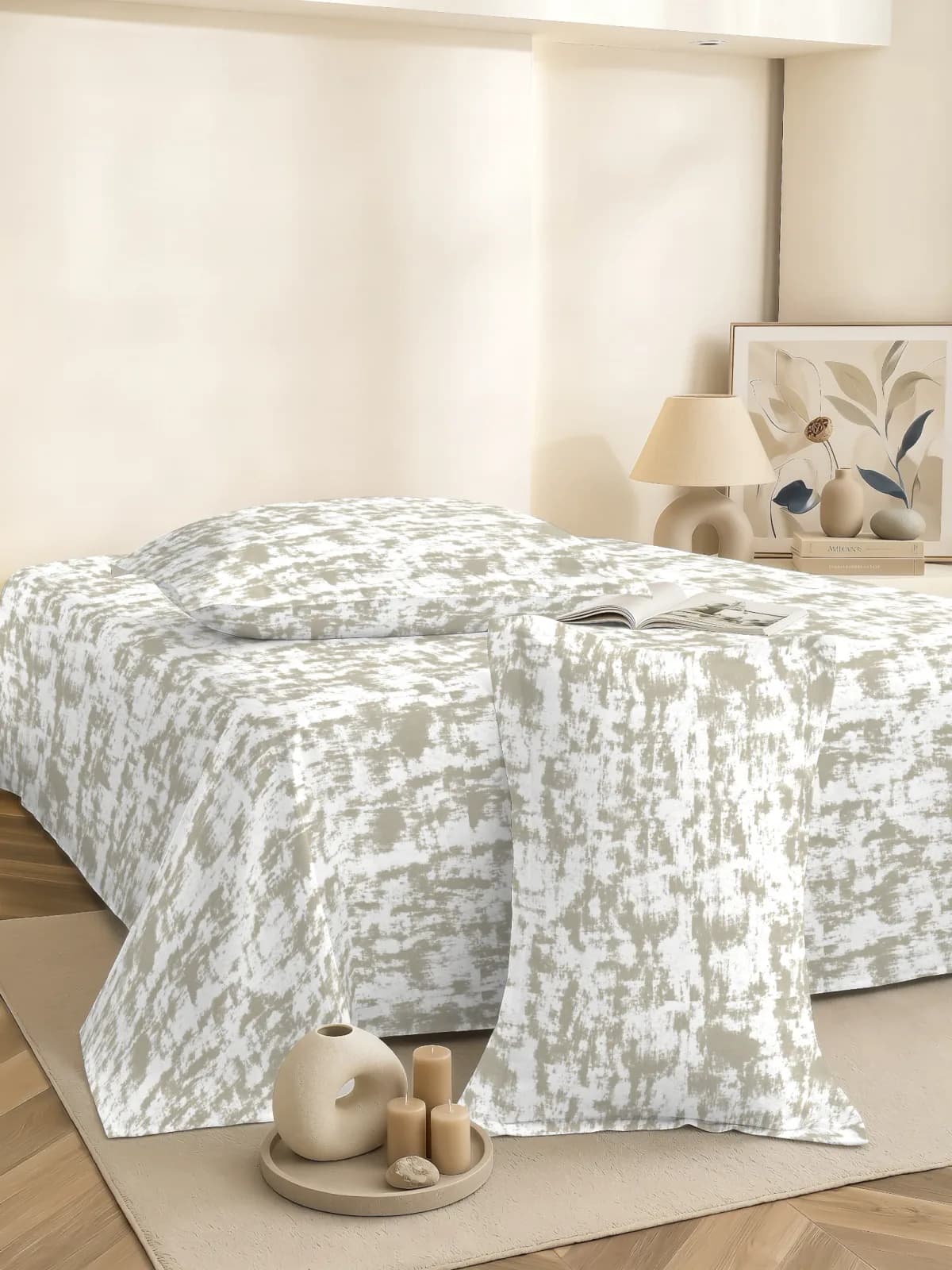 QHxHOMCOT Misty Stone Marble 100% Pure Cotton King Bedding Set | 108x108 Inches