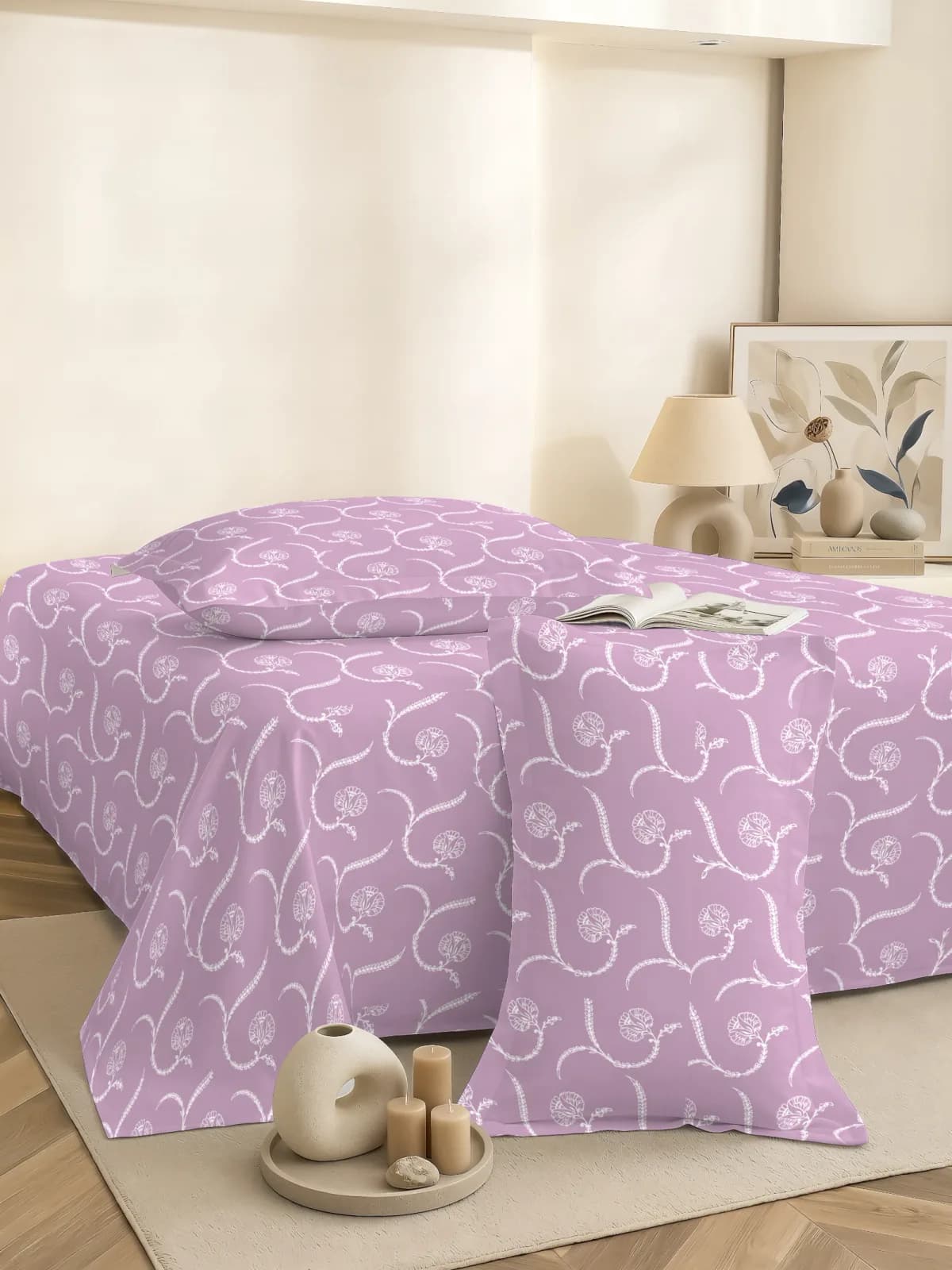 QHxHOMCOT Trellis 100% Pure Cotton King Bedding Set | 108x108 Inches