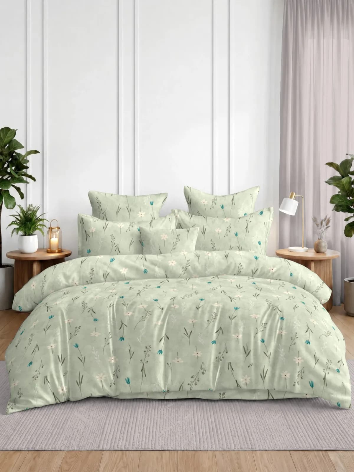 QHxHOMCOT Meadow Breeze Floral 100% Pure Cotton King Bedding Set | 108x108 Inches