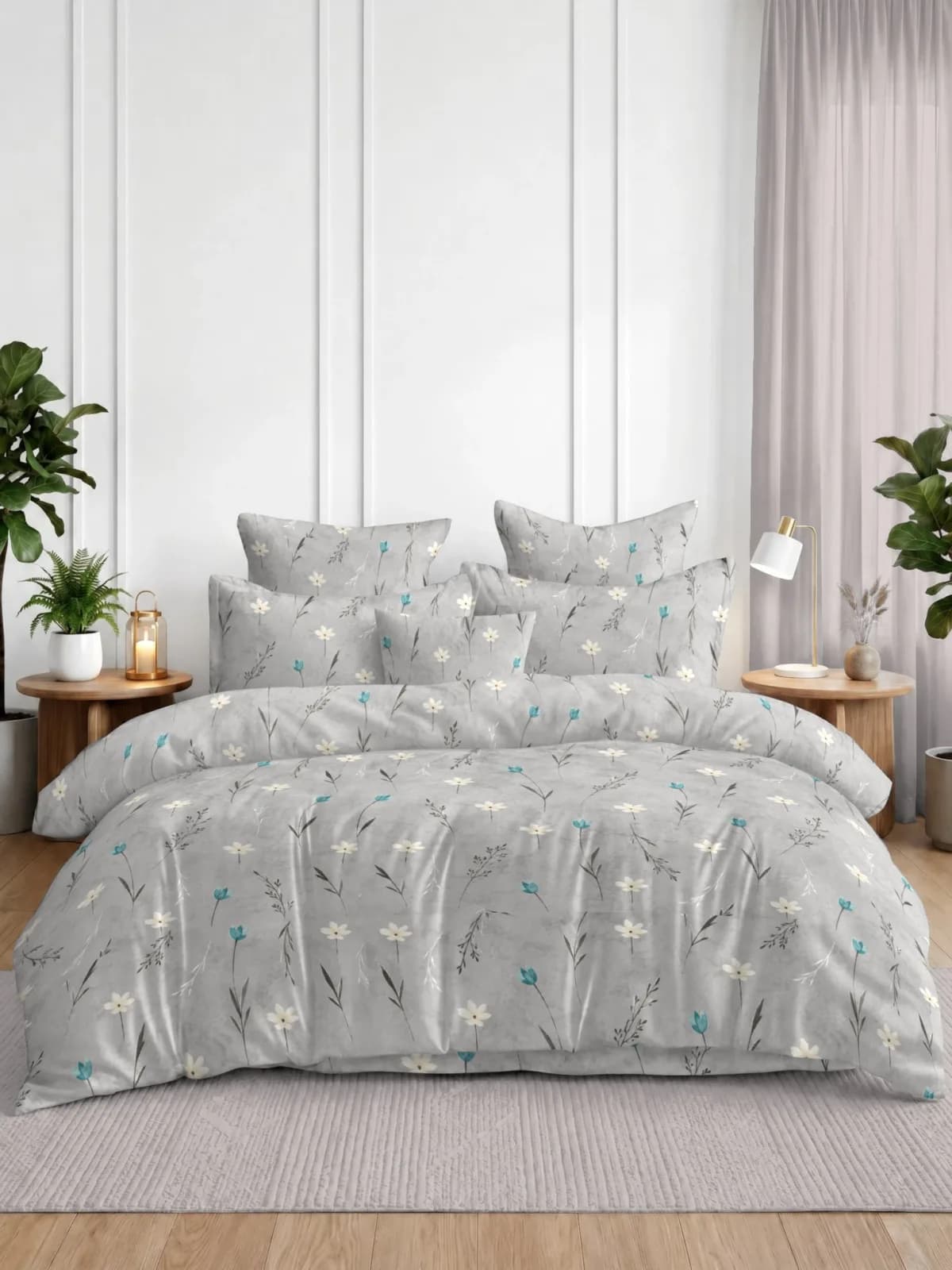 QHxHOMCOT Meadow Breeze Floral 100% Pure Cotton King Bedding Set | 108x108 Inches