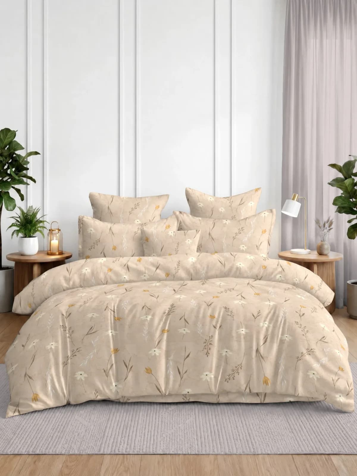 QHxHOMCOT Meadow Breeze Floral 100% Pure Cotton King Bedding Set | 108x108 Inches