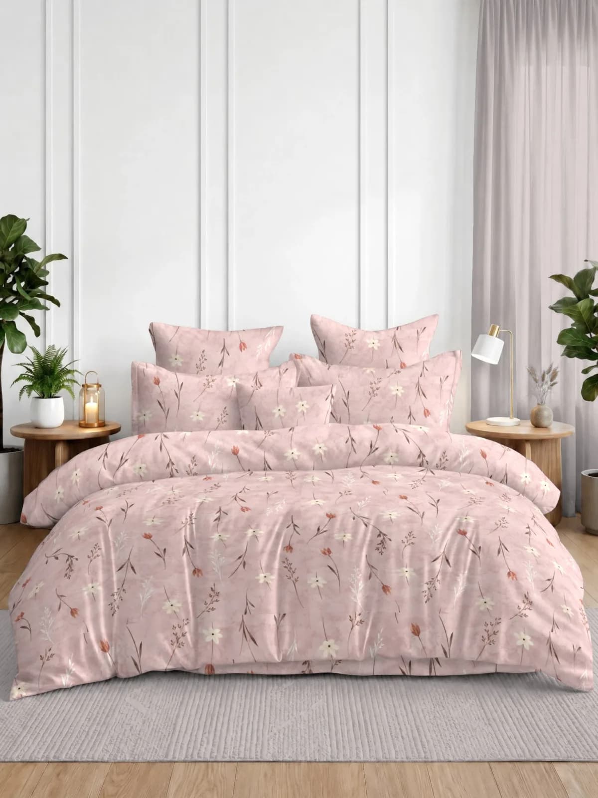 QHxHOMCOT Meadow Breeze Floral 100% Pure Cotton King Bedding Set | 108x108 Inches