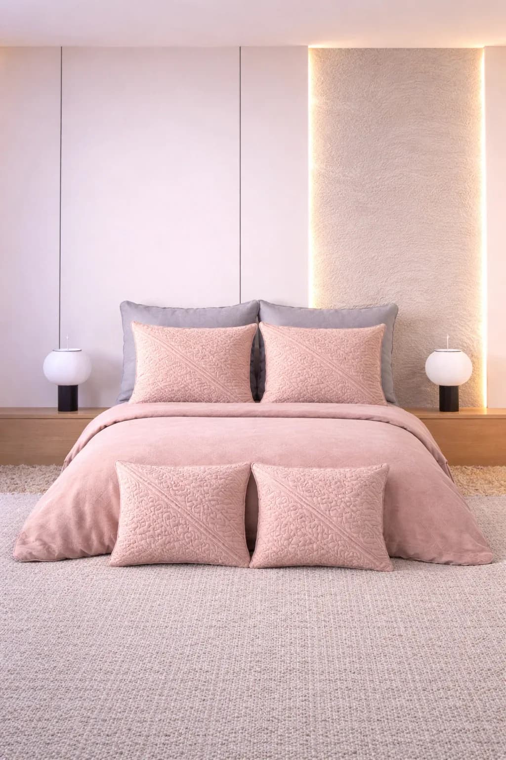 NAKSHI COLLECTION 300 TC 5 PIECE QUILTED BEDDING SET (MUTED PINK)