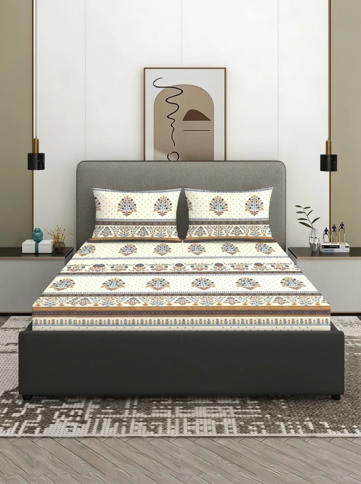 Geometric Queen Quilted 3 Pc Bedding Set | 90x100 Inches | 2 Quilted Pillow Covers