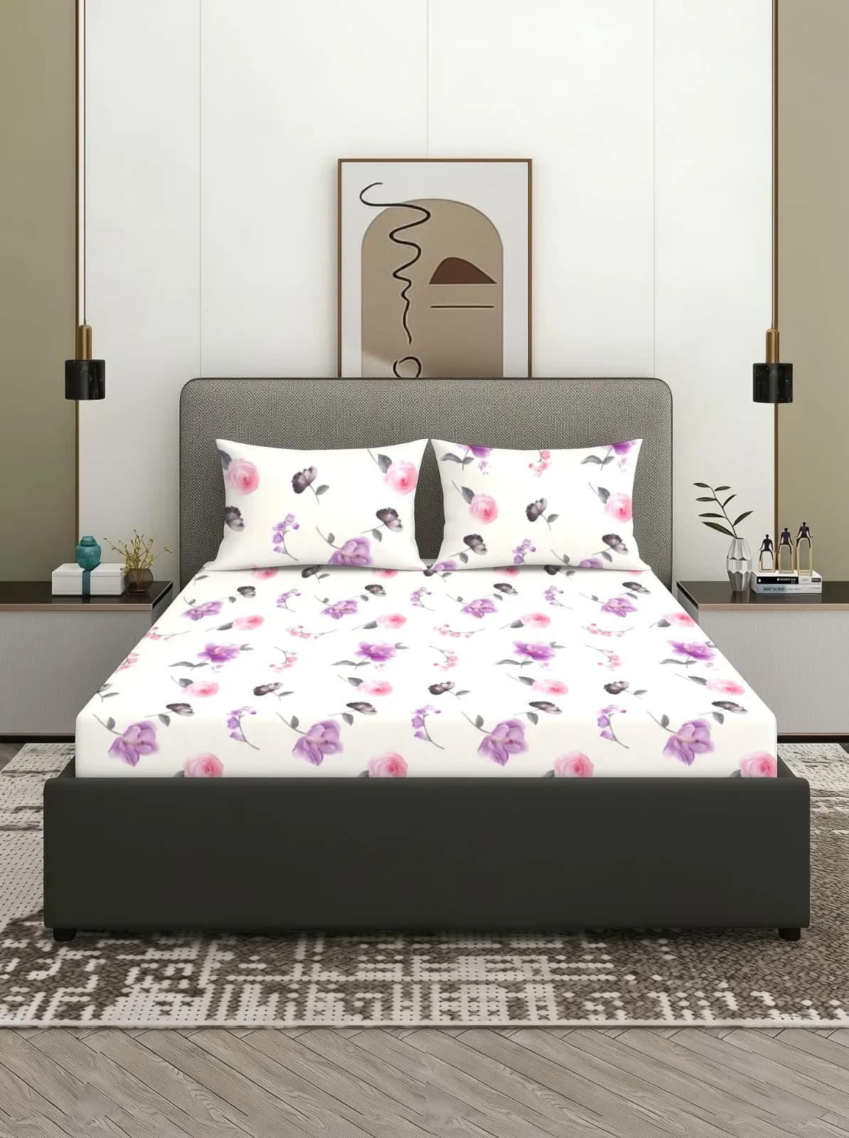Geometric Queen Quilted 3 Pc Bedding Set | 90x100 Inches | 2 Quilted Pillow Covers