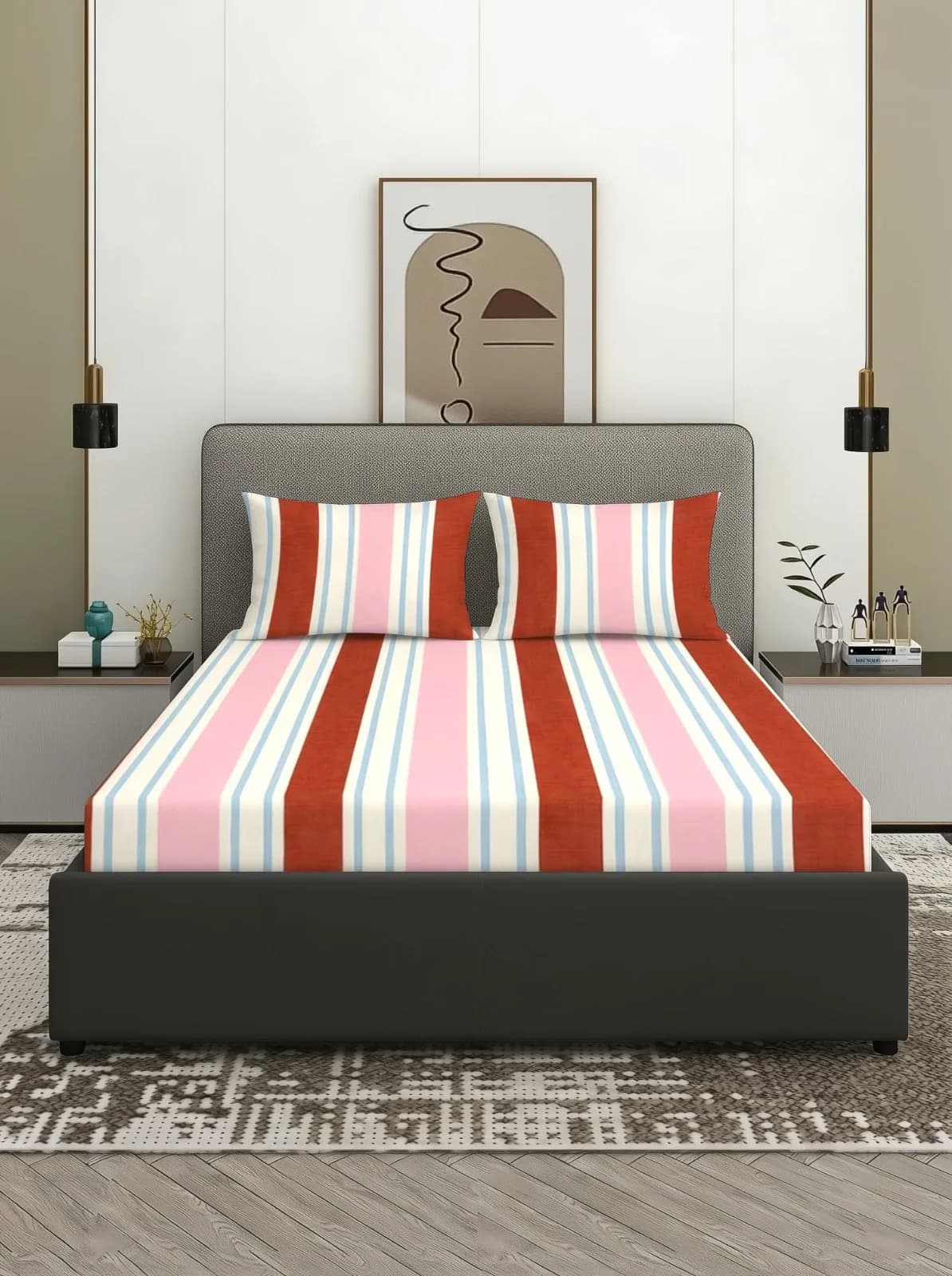 Geometric Queen Quilted 3 Pc Bedding Set | 90x100 Inches | 2 Quilted Pillow Covers