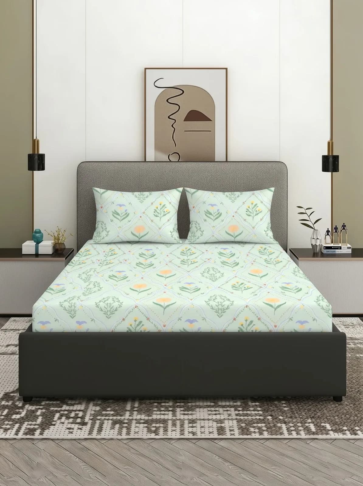 Geometric Queen Quilted 3 Pc Bedding Set | 90x100 Inches | 2 Quilted Pillow Covers