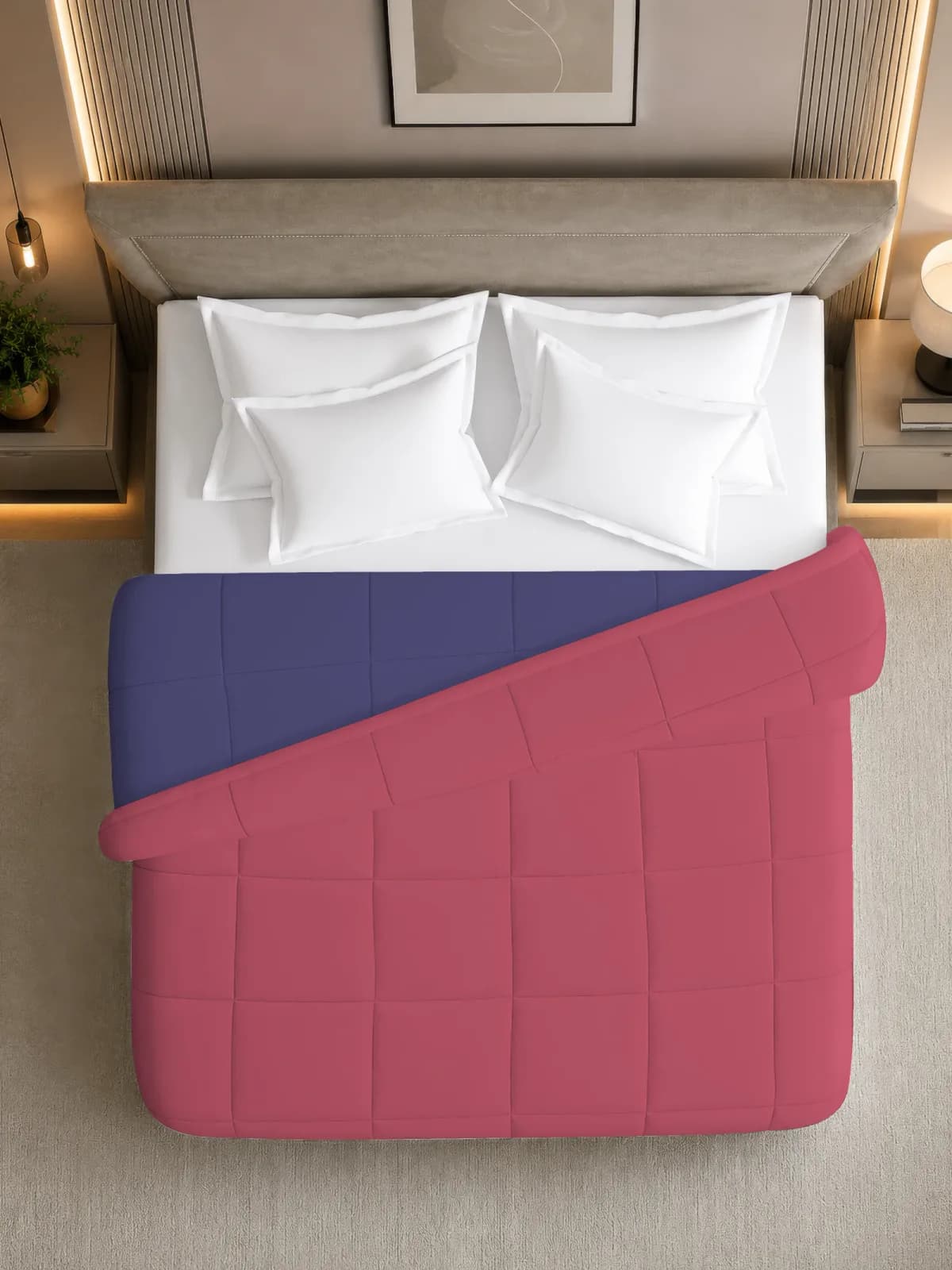 Nest 250 GSM Solid Double Bed Reversible Comforter | AC Blanket | Dohar | 90x100 Inches