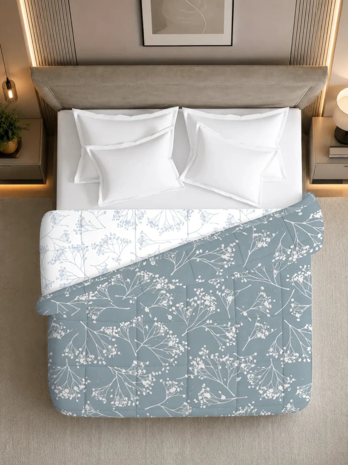 Oxford 280 GSM Printed King Bed Reversible Comforter | AC Blanket | Dohar | 105x105 Inches