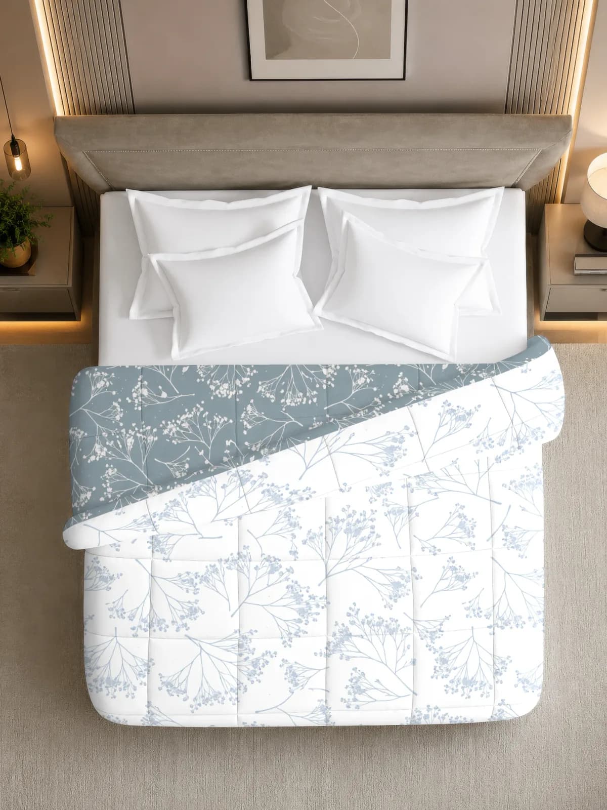 Oxford 280 GSM Printed King Bed Reversible Comforter | AC Blanket | Dohar | 105x105 Inches