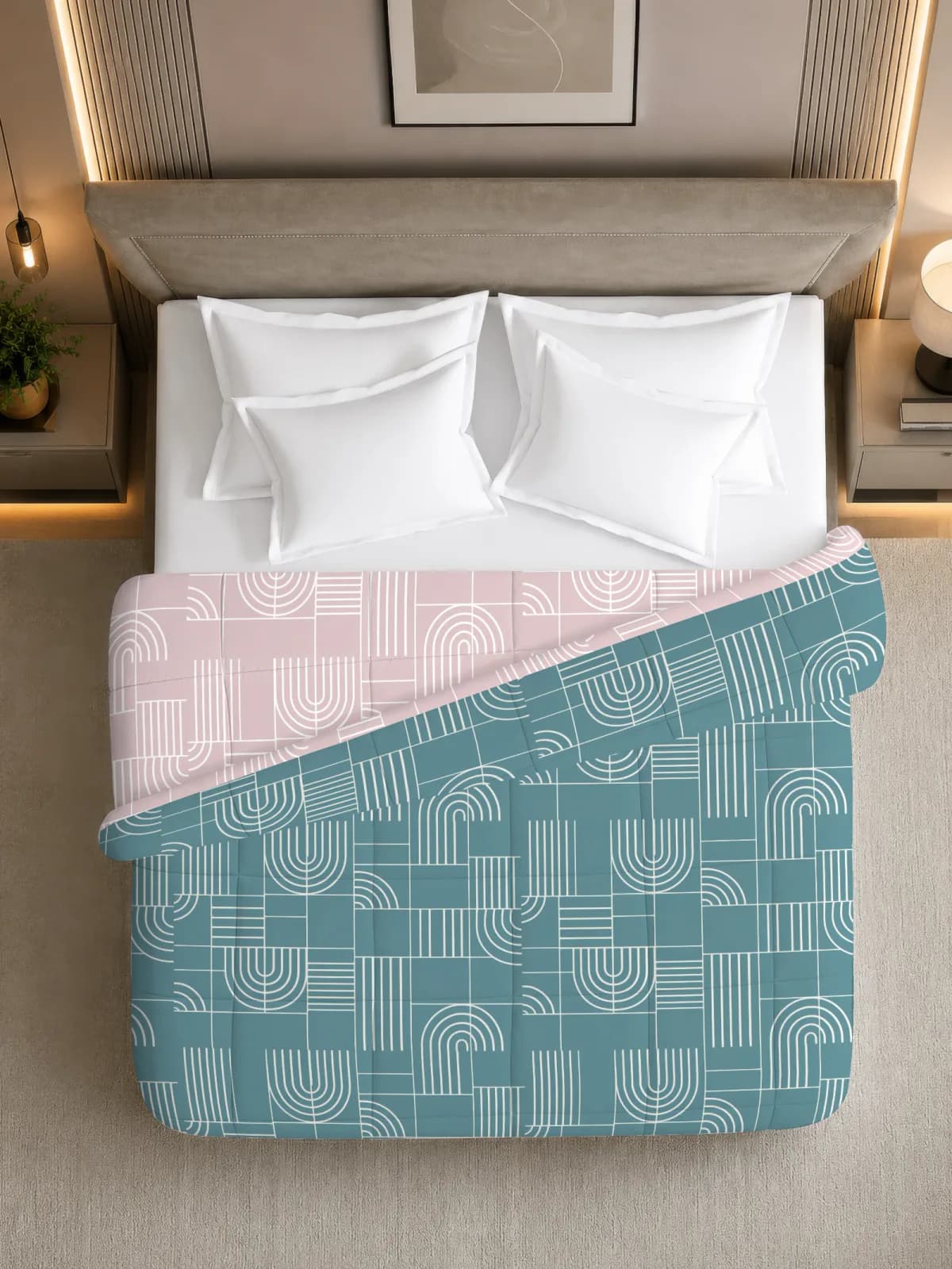 Oxford 280 GSM Printed King Bed Reversible Comforter | AC Blanket -105"x105"