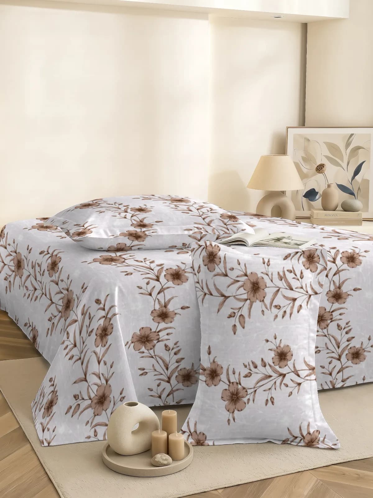 QHxHOMCOT Climbing Clematis 100% Pure Cotton Percale Super King 3Pc Bedding Set | 110x112 Inches