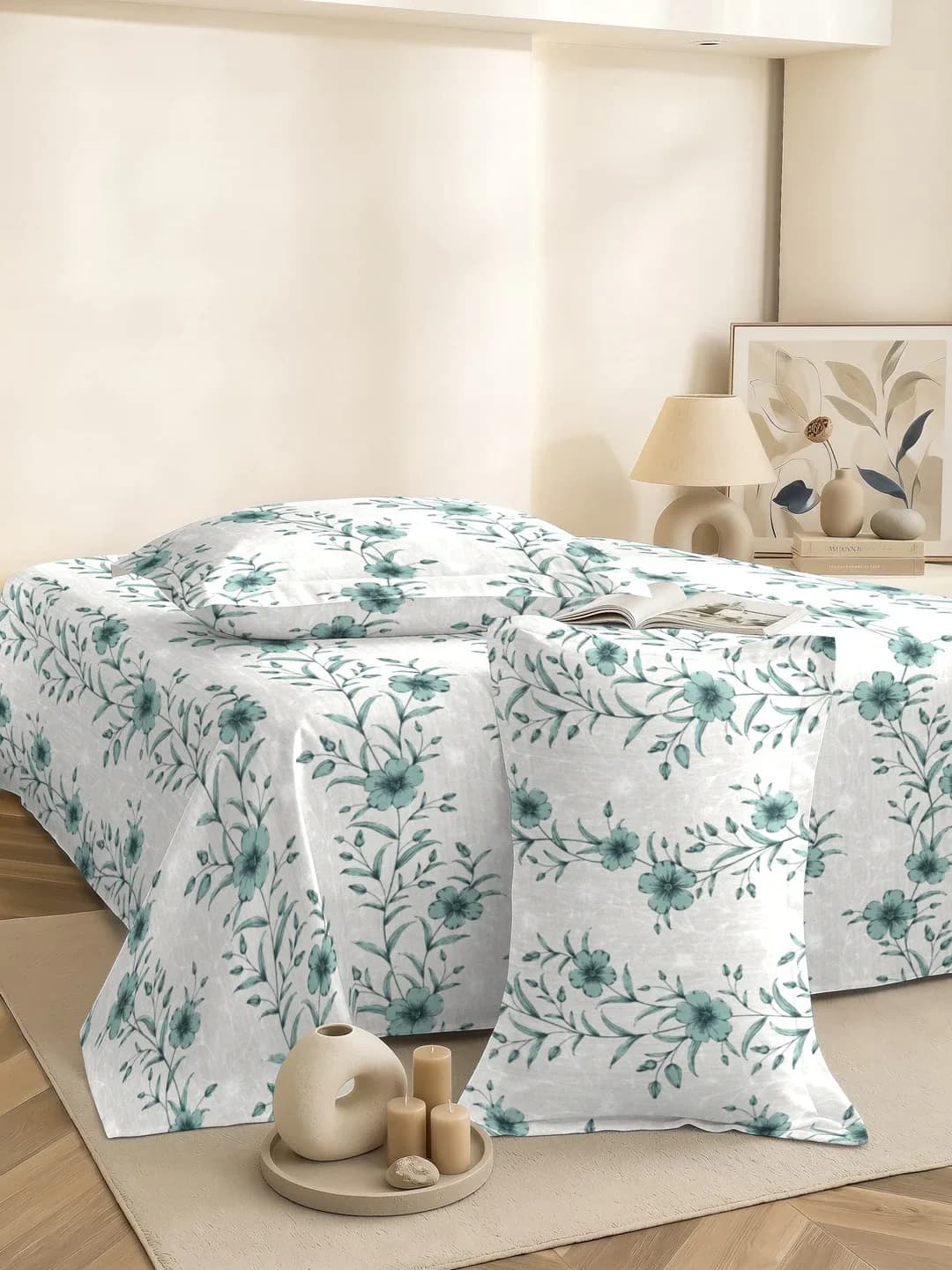 QHxHOMCOT Climbing Clematis 100% Pure Cotton Percale Super King 3Pc Bedding Set | 110x112 Inches