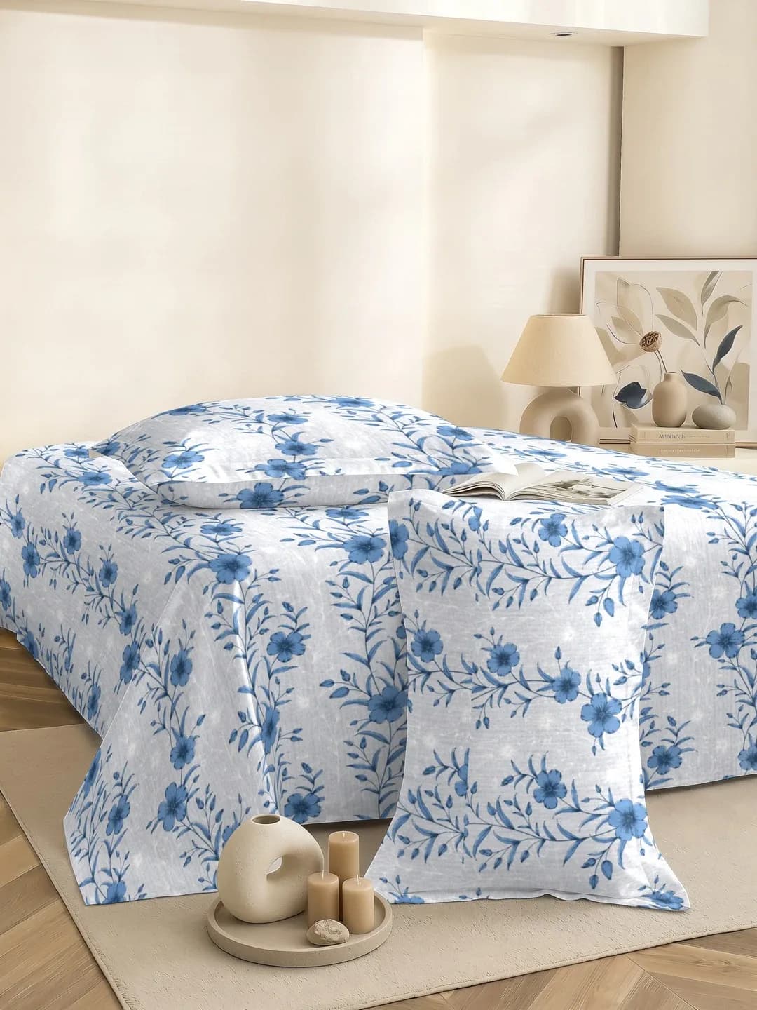 QHxHOMCOT Climbing Clematis 100% Pure Cotton Percale Super King 3Pc Bedding Set | 110x112 Inches