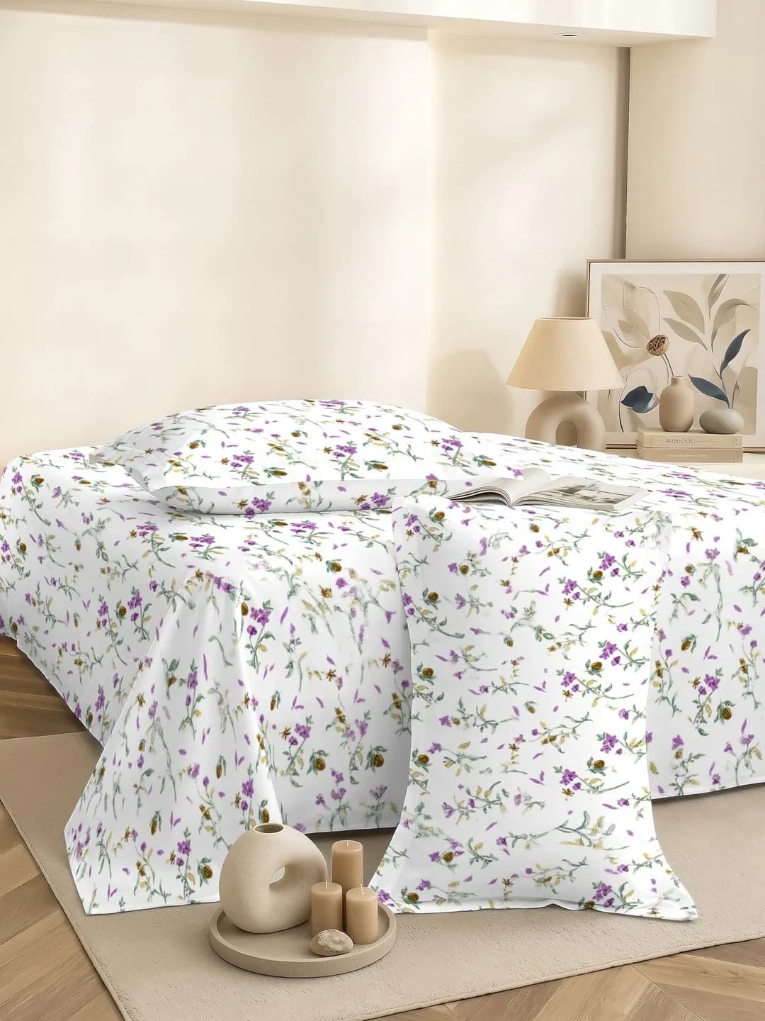 PETAL 180TC PERCALE SUPER KING BEDDING SET - PURPLE FLORAL