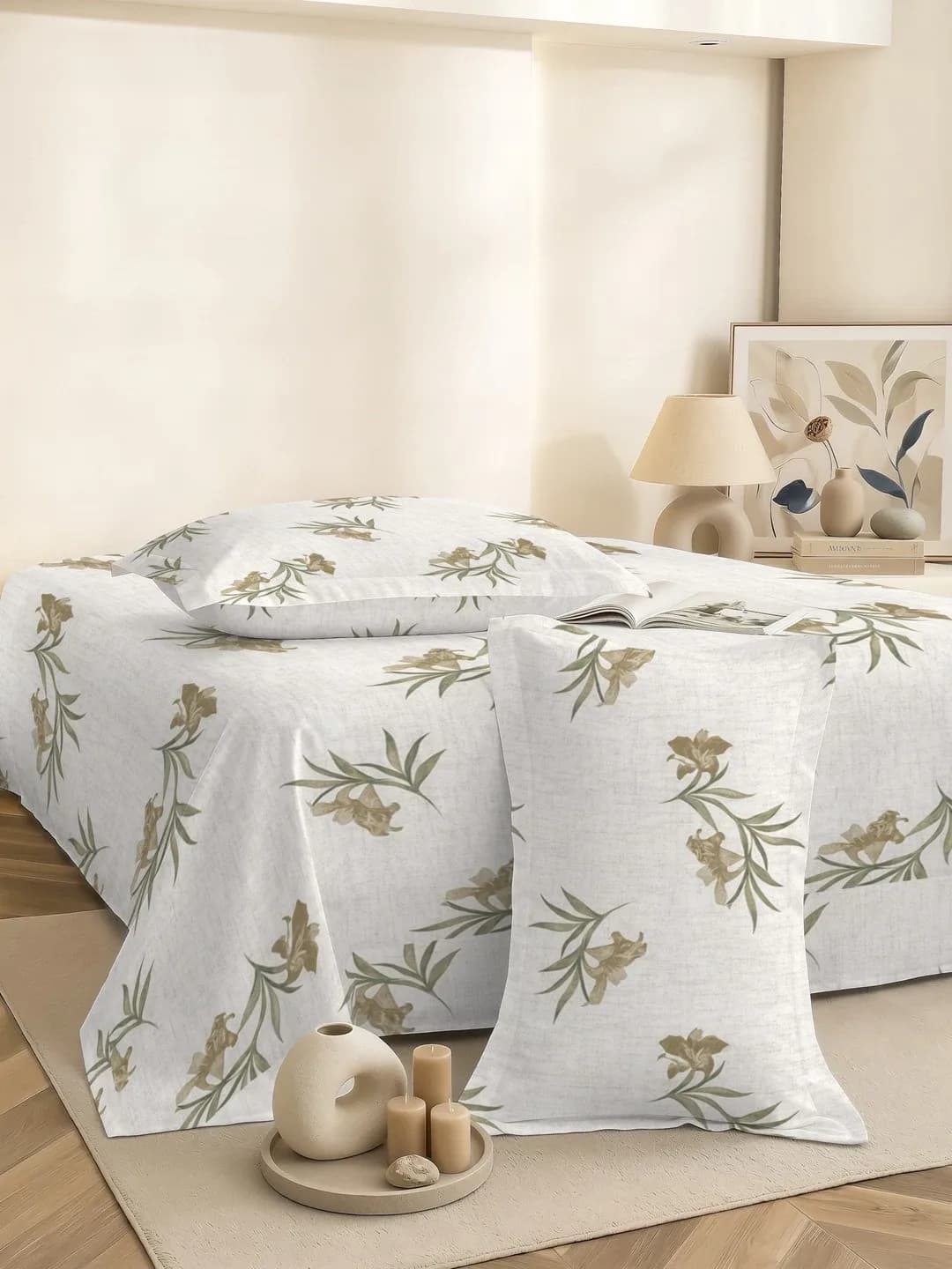 PETAL 180TC PERCALE QUEEN 3 PC BEDDING SET - YELLOW