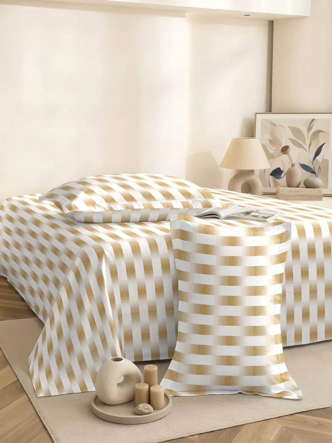 PETAL 180TC PERCALE QUEEN 3 PC BEDDINGSET - GOLD