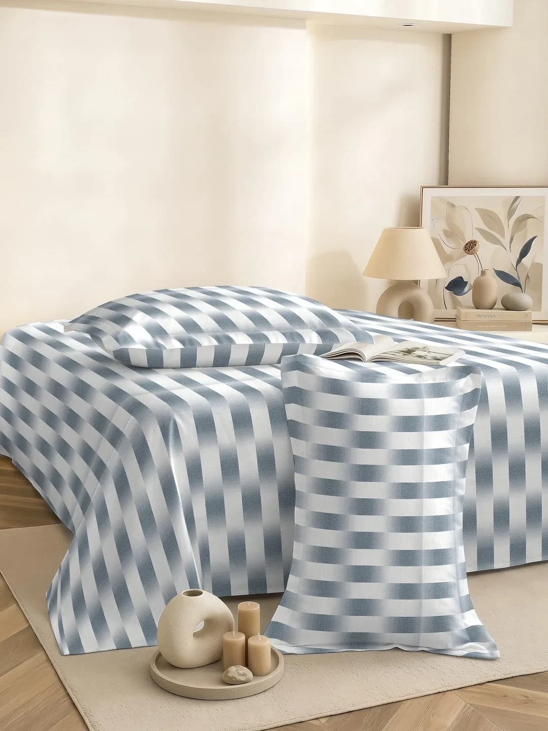 QHxHOMCOT Azure Glass 100% Pure Cotton Percale Queen 3Pc Bedding Set | 90x100 Inches