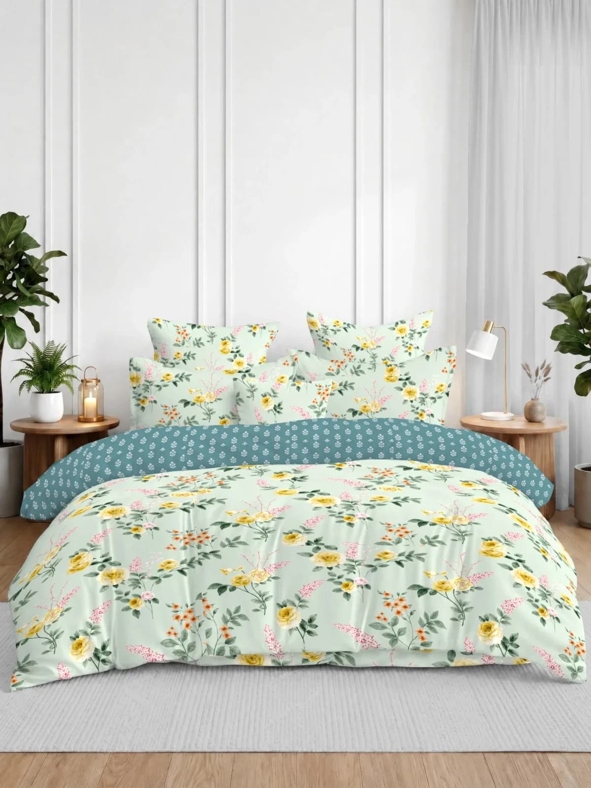 4Pc Bedding in a Bag | King bedding Set with Reversible Comforter | Bedsheet Size 108x108 Inches | Comforter Size 90x100