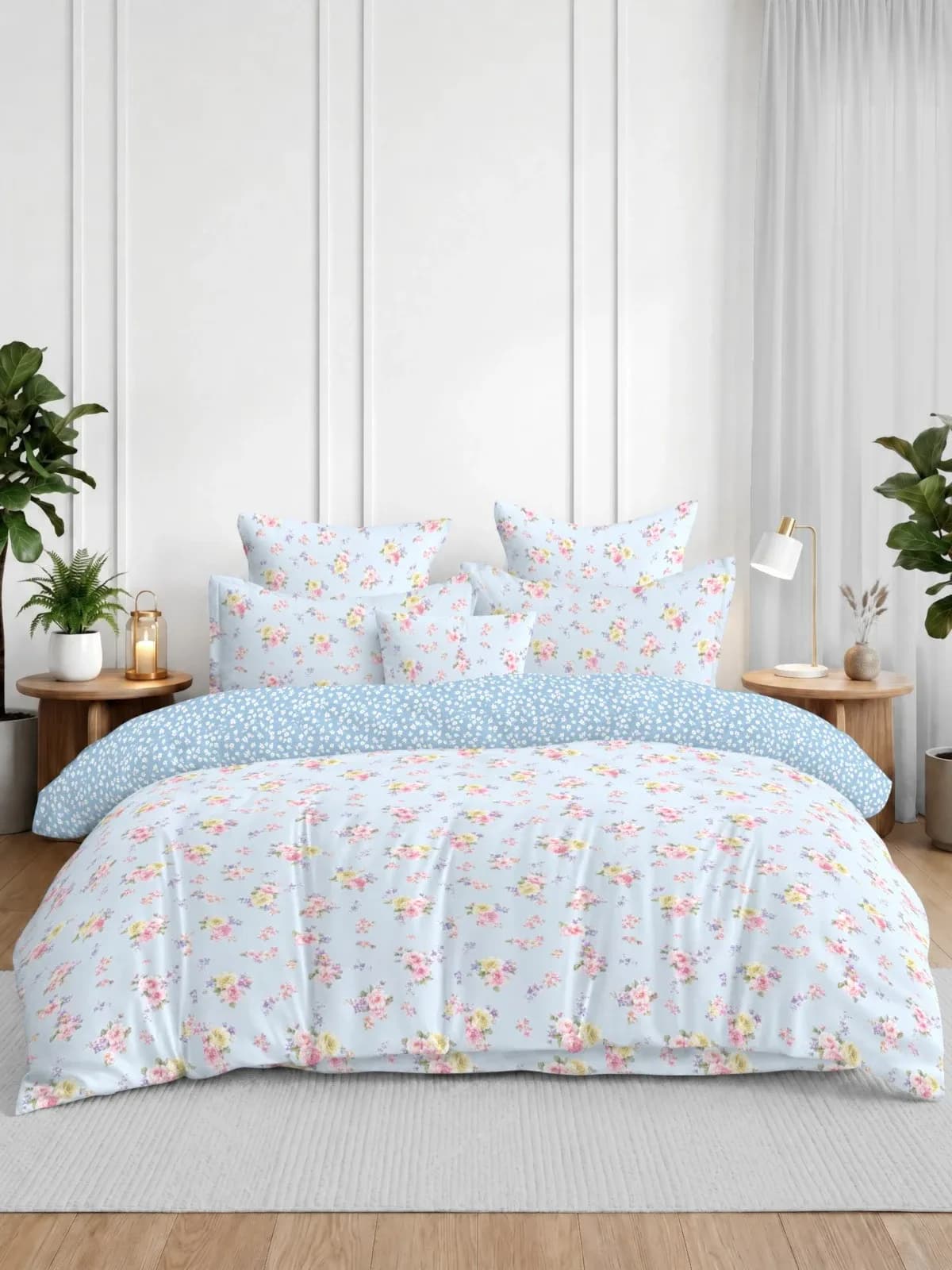 4Pc Bedding in a Bag | King bedding Set with Reversible Comforter | Bedsheet Size 108x108 Inches | Comforter Size 90x100