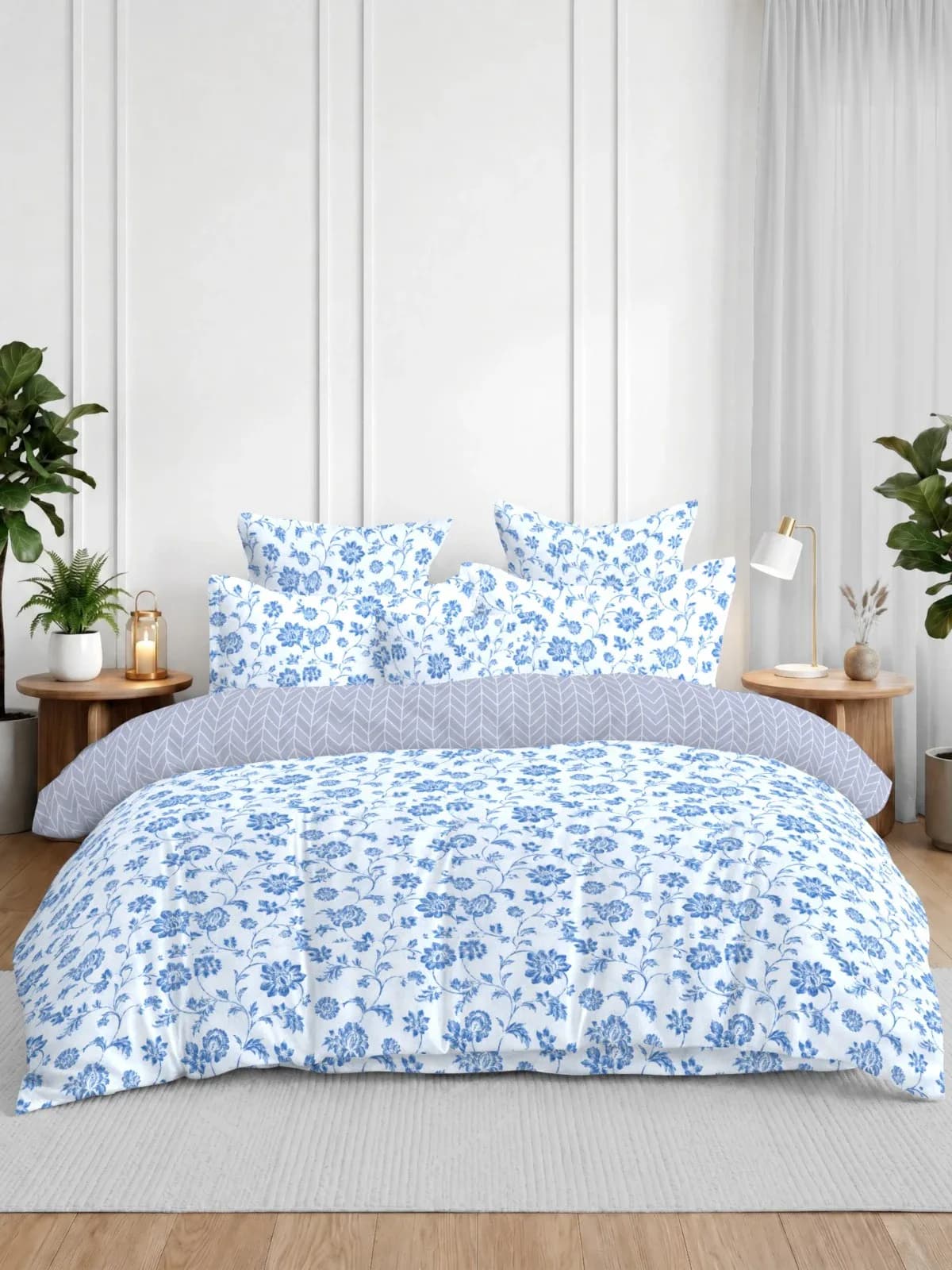 4Pc Bedding in a Bag | King bedding Set with Reversible Comforter | Bedsheet Size 108x108 Inches | Comforter Size 90x100