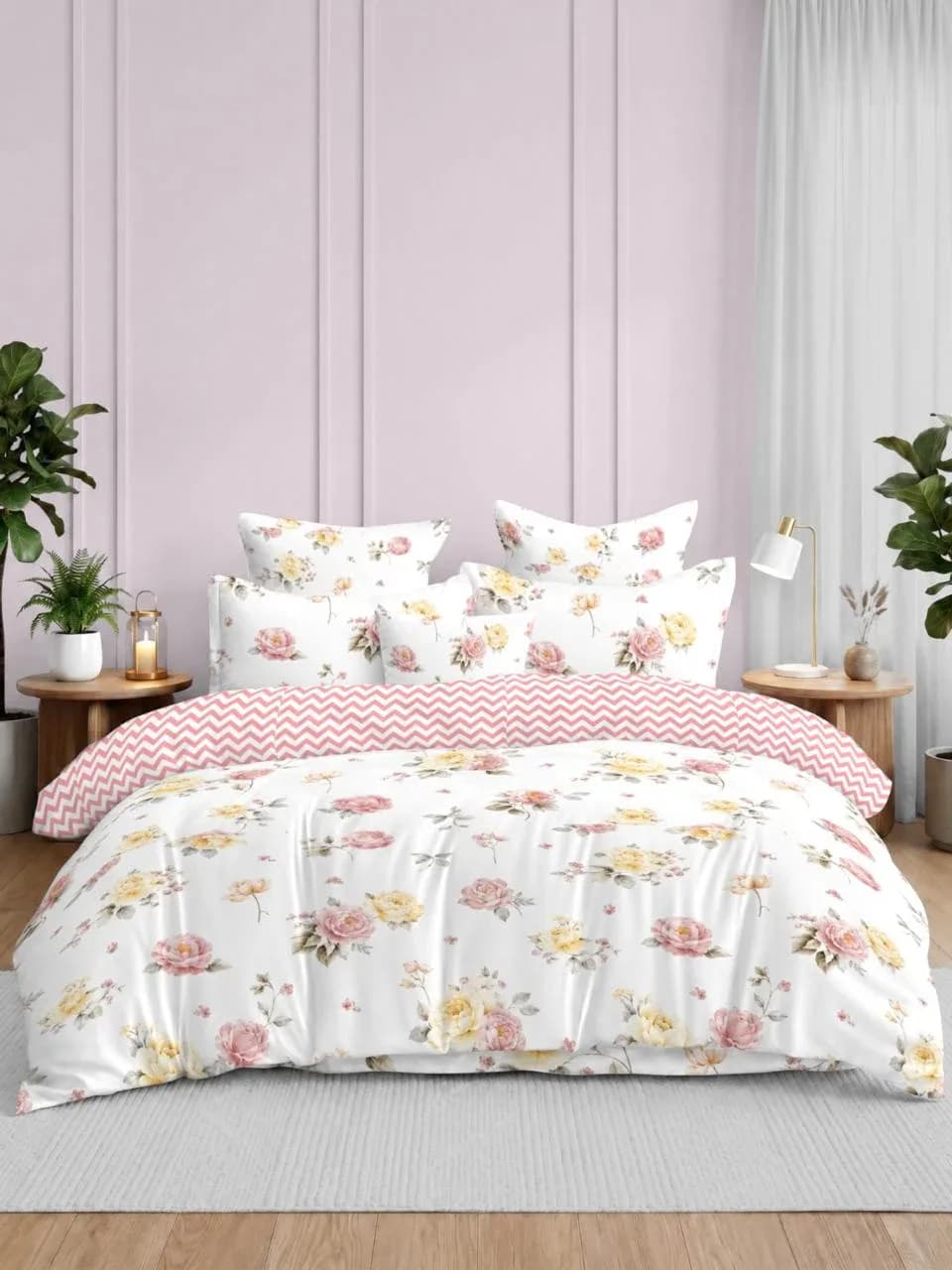 4Pc Bedding in a Bag | King bedding Set with Reversible Comforter | Bedsheet Size 108x108 Inches | Comforter Size 90x100