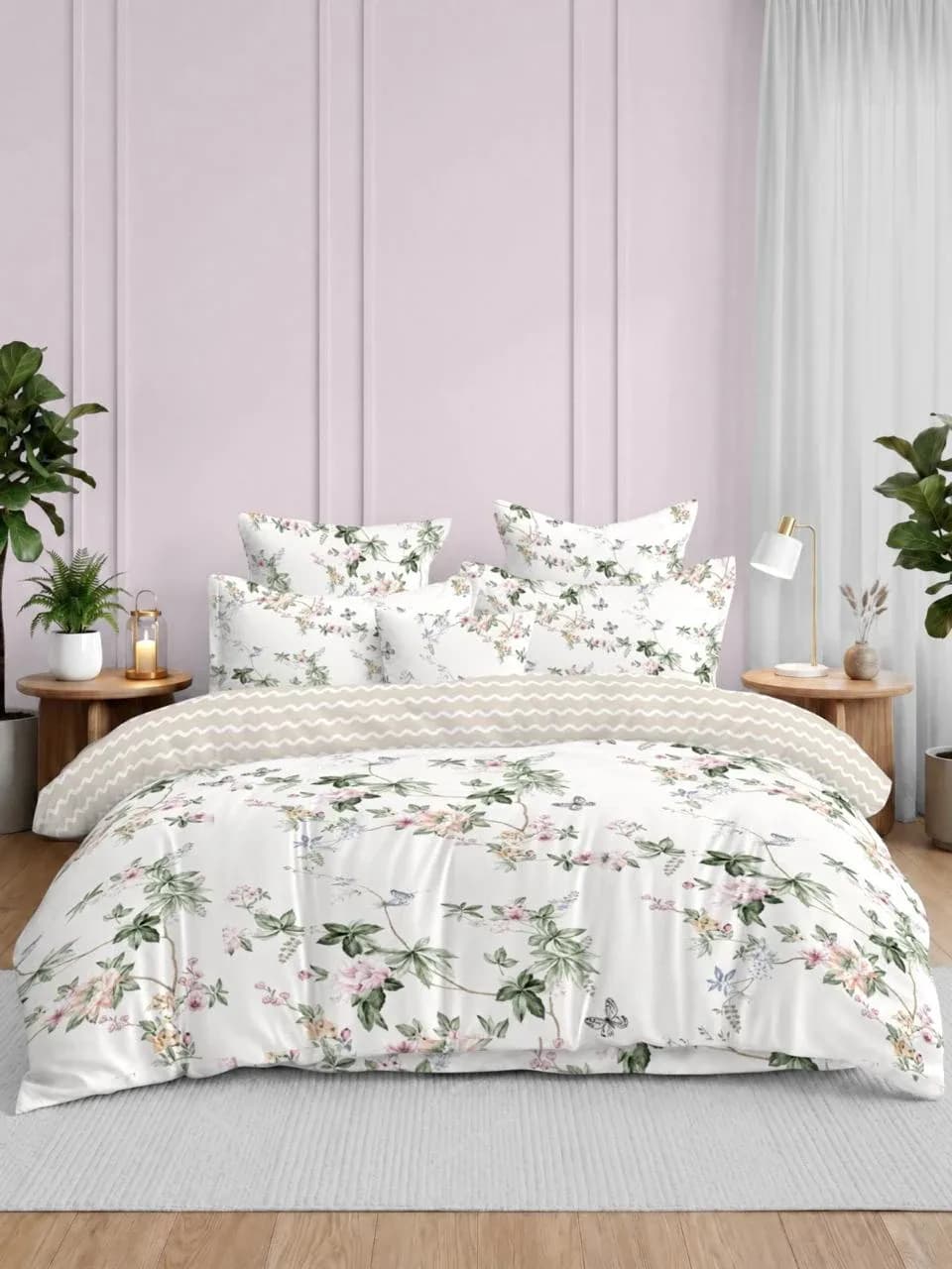 4Pc Bedding in a Bag | King bedding Set with Reversible Comforter | Bedsheet Size 108x108 Inches | Comforter Size 90x100