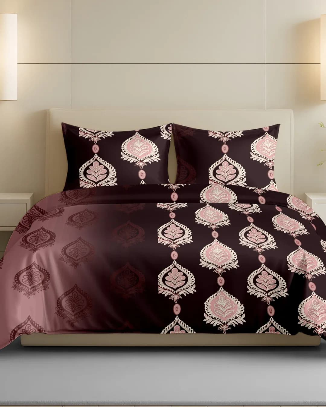QHxHOMCOT Royal Dual Tones Procian 100% Pure Cotton 3Pc Double Bedding Set | Ombre Shades | 90x100 Inches